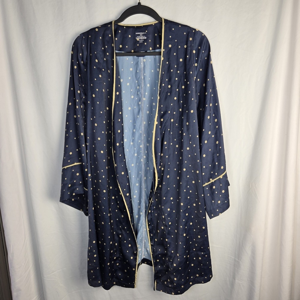 SummerSalt The Cloud 9 Silky Robe XS/S Navy Polka Dot Kimono Sleeve Loungewear
